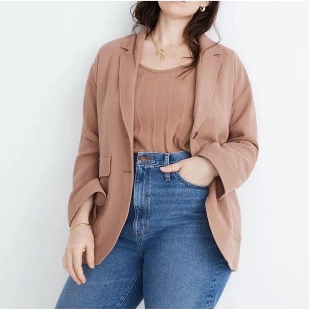 Madewell Plus Cotton Linen Relaxed Larsen Blazer Womens 3X‎ Faded Earth Tan